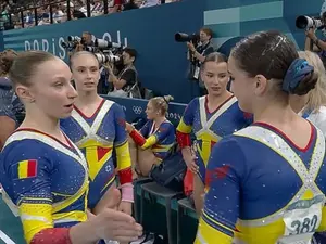 Ce rezultate a obținut echipa feminină de gimnastică a României, după 2 rotații, în finala pe echipe - Foto: captura TV(imagine cu rol ilustrativ)