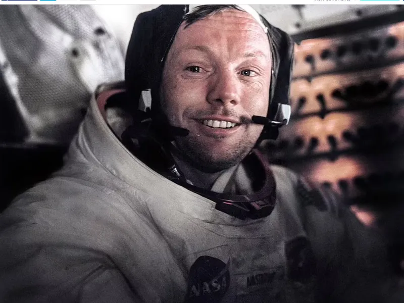 Neil Armstrong este surprins de Buzz Aldrin la câteva momente după istorica lor plimbare în spațiu/foto: nasa