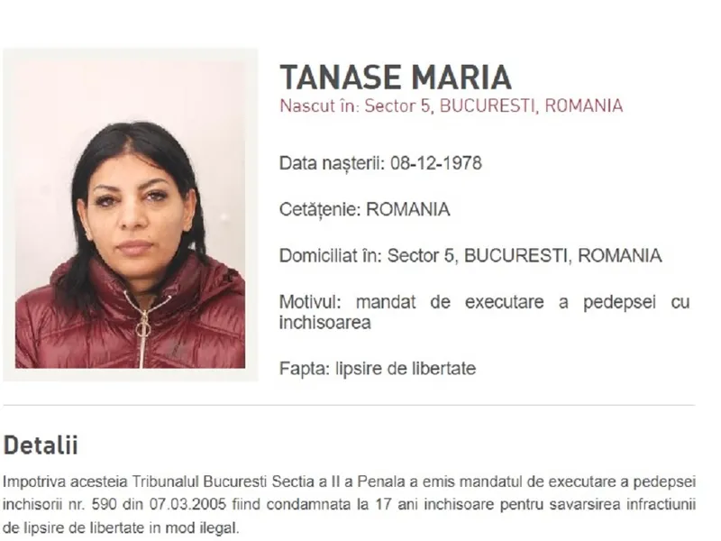 Maria Tănase, pe site-ul IGPR Foto: Poliția Română