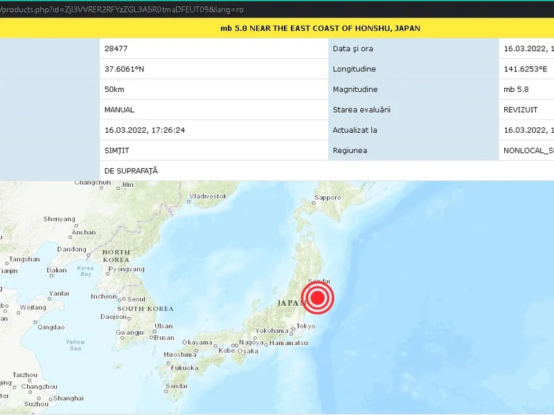 Cutremurul din Japonia a avut o magnitudine de 5.8/ FOTO: captură infp.ro