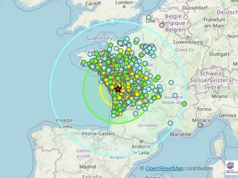 Cutremur puternic, pe coasta vestică a Franţei. Mai multe case și biserici au fost avariate - Foto: Biroul Seismologic Central Francez