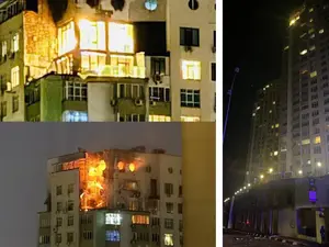 Kievul sub asediu rusesc. O dronă kamikaze a lovit un bloc de locuințe provocând un incendiu - Foto: X/@United24media