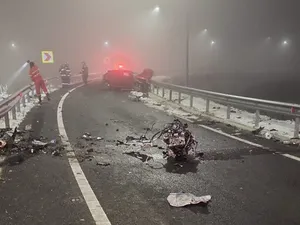 Accident înfiorător, pe „Autostrada Ford”. Șofer începător, ceață, mâzgă, 183 km/h - Foto: Facebook/DRDP Craiova